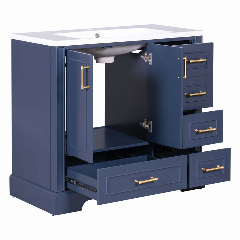 Ensemble de meuble-lavabo simple 36 po avec plateau en résine Deborra, Bleu