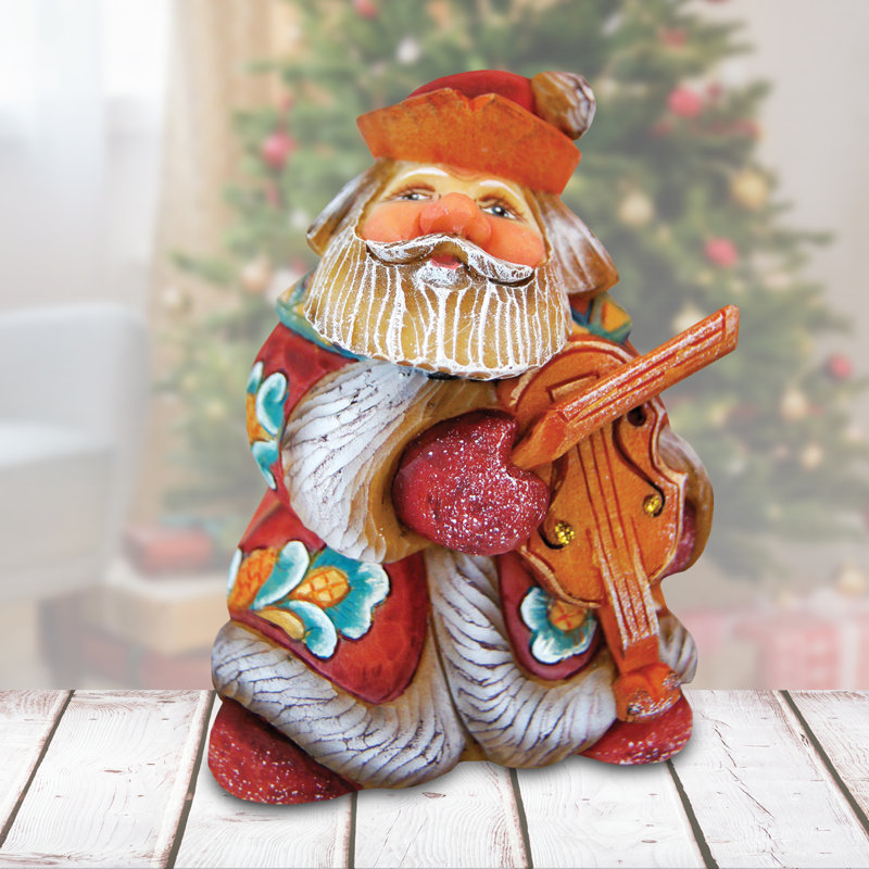 Derevo Mini Violin Santa Figurine