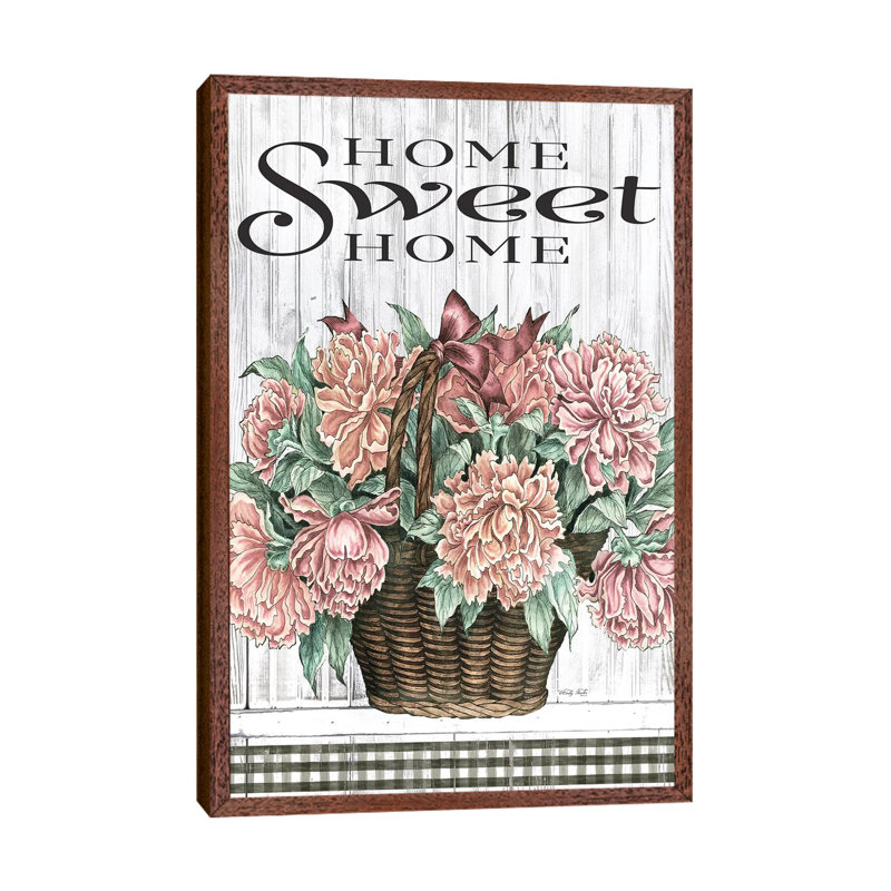 Home Sweet Home Peonies by Cindy Jacobs - Print on Canvas, 101.6cm H x 20.32cm W x 3.81cm D, Classic Brown Wood Framd Canvas