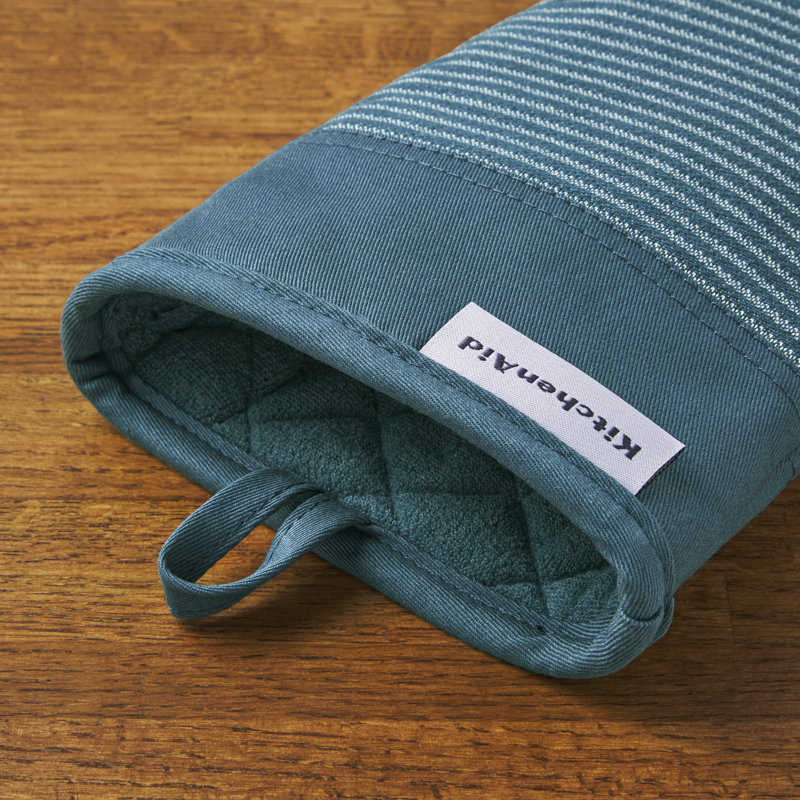 KITCHENAID Micro Rib Silicone Stripe Oven Mitts, Set of 2, Agave