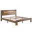 Lit plateforme double, cadre de lit en bois rustique avec tête de lit à DEL avec rangement et station de charge pour chambre à coucher, brun foncé-1581756577