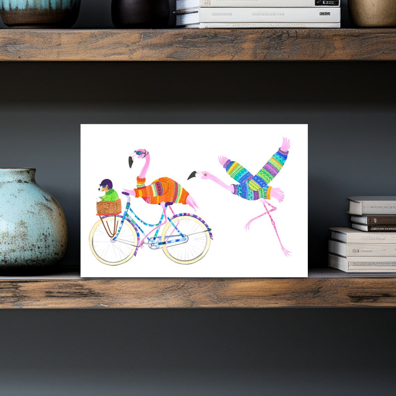 «Flamingo Adventure Modern Bird Dog», impression d'art mural, 12" H x 18" W
