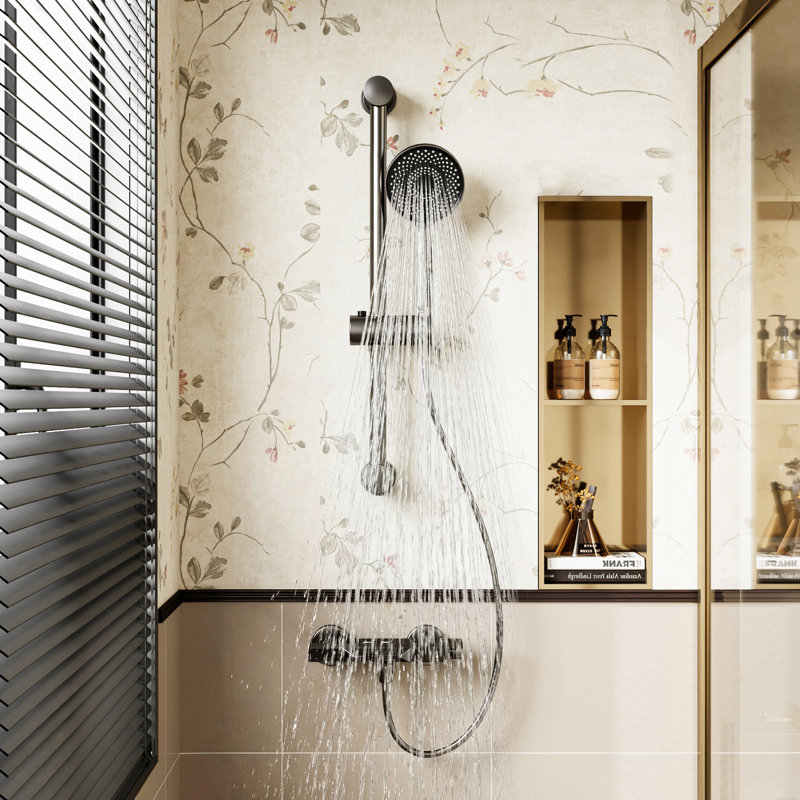 Système de douche à hauteur réglable avec finition bronze industriel et inverseur à 2 voies