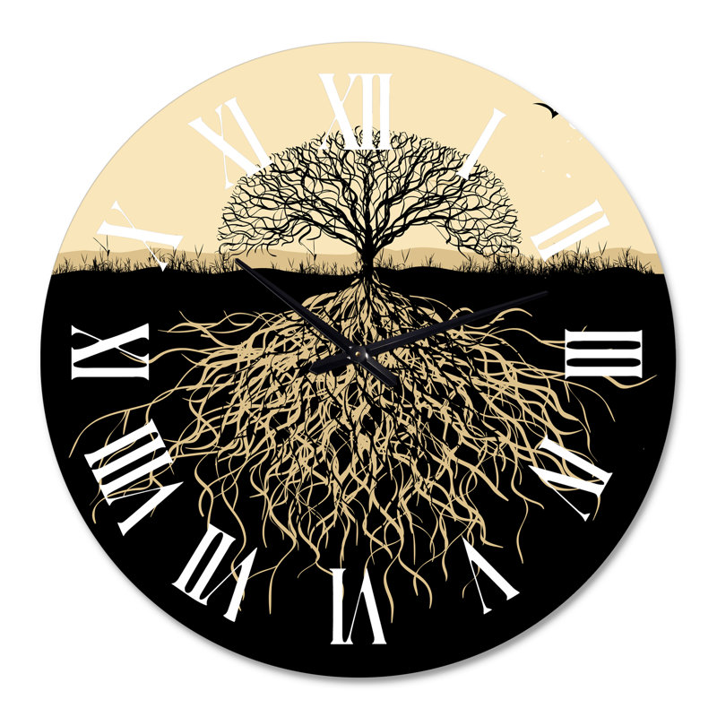 Silhouette d'arbre avec racines - horloge murale traditionnelle, Surdimensionné