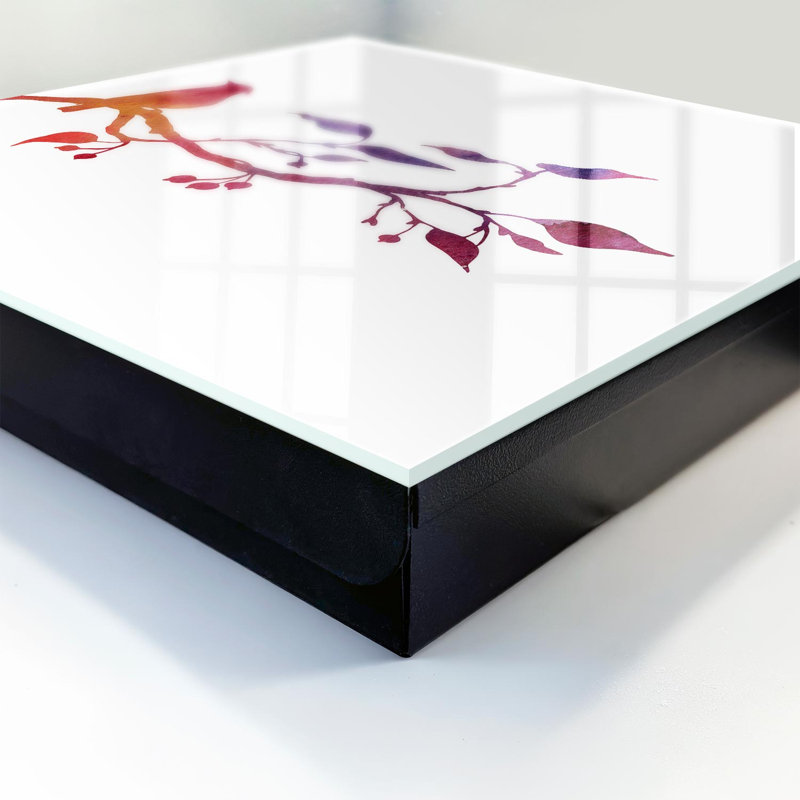 Key cabinet for home, Opens to the right, 30x30x5, White, A bird on a branch in red and purple colors, 