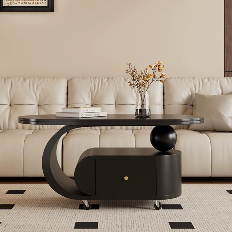 Table à thé en pierre, H 17,72 po x L 51,18 po x l 27,56 po, Noir, noir, noir, noir