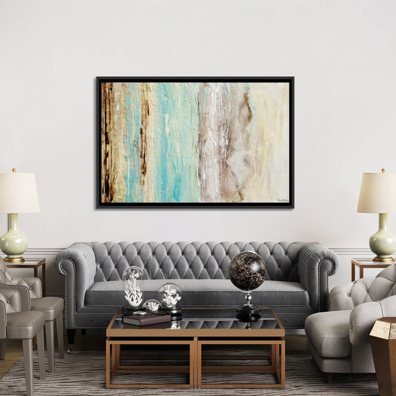 Reproduction d’art sur toile tendue, "cicatrisation marés", H 40 po x l 60 po x P 1,5 po, Toile avec cadre noir, Pas de tapis