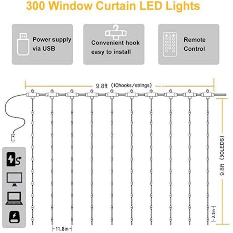 Sejo Outdoor 300 - Bulb 118'' Plug-in LED Curtain String Light