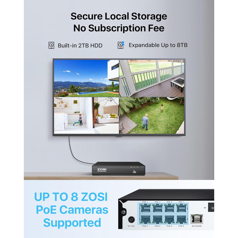 Système de caméra de sécurité 8CH 4K PoE NVR avec disque dur de 2 To, caméra PoE extérieure 35MP à 5MP, audio bidirectionnel