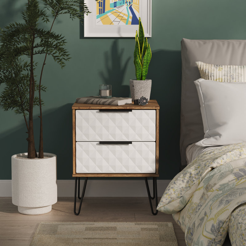 Harlequin 45cm W Manufactured Wood Bedside Table, White/Brown