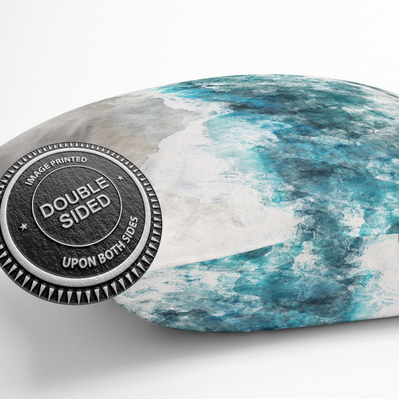 Ocean Kissing the Beach Watercolour Cushion with Filling, 40cm H x 40cm W x 15cm D