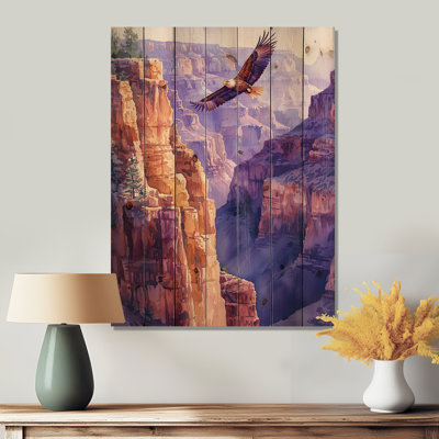 Aigle au-dessus du canyon III - Aigle, art mural en bois sur bois de pin naturel