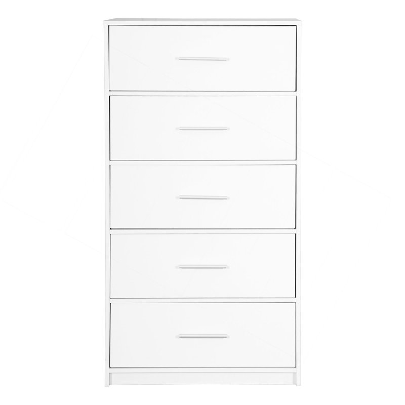 Commode 5 tiroirs avec grands tiroirs en tissu, blanc, Blanc