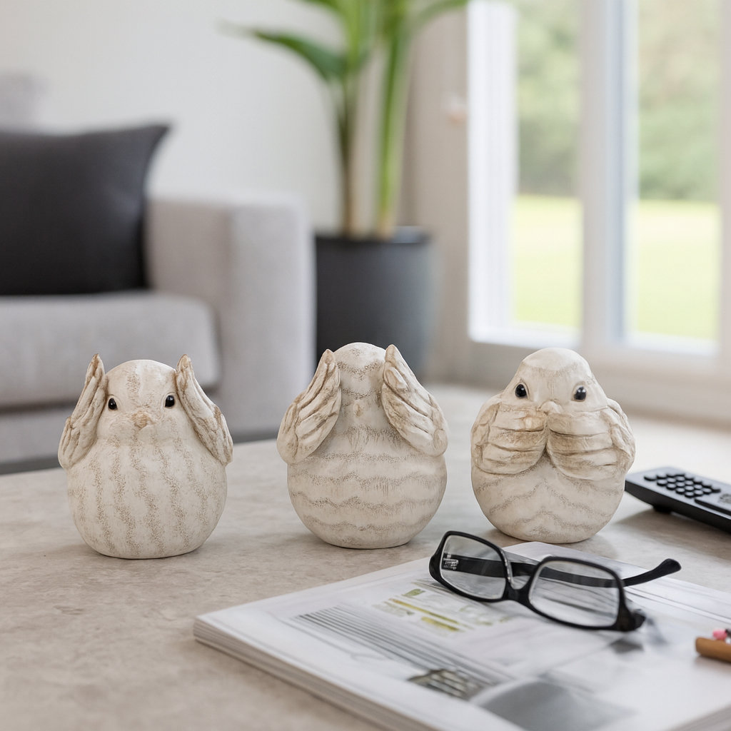 Atvars Set of 3 Hear No Evil, See No Evil, Speak No Evil Bird Resin Figurines August Grove®