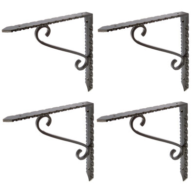 Hammer & Tongs - Notched Scroll Iron Shelf Bracket - D205mm - Black