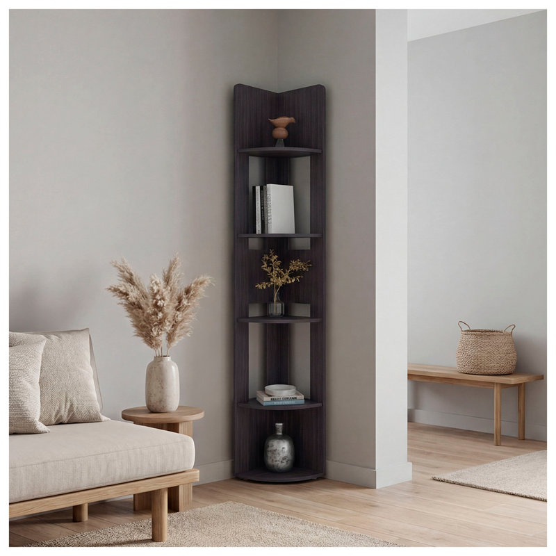 Étagère d'angle à 5 niveaux en wengé, bibliothèque/meuble de rangement pour salon