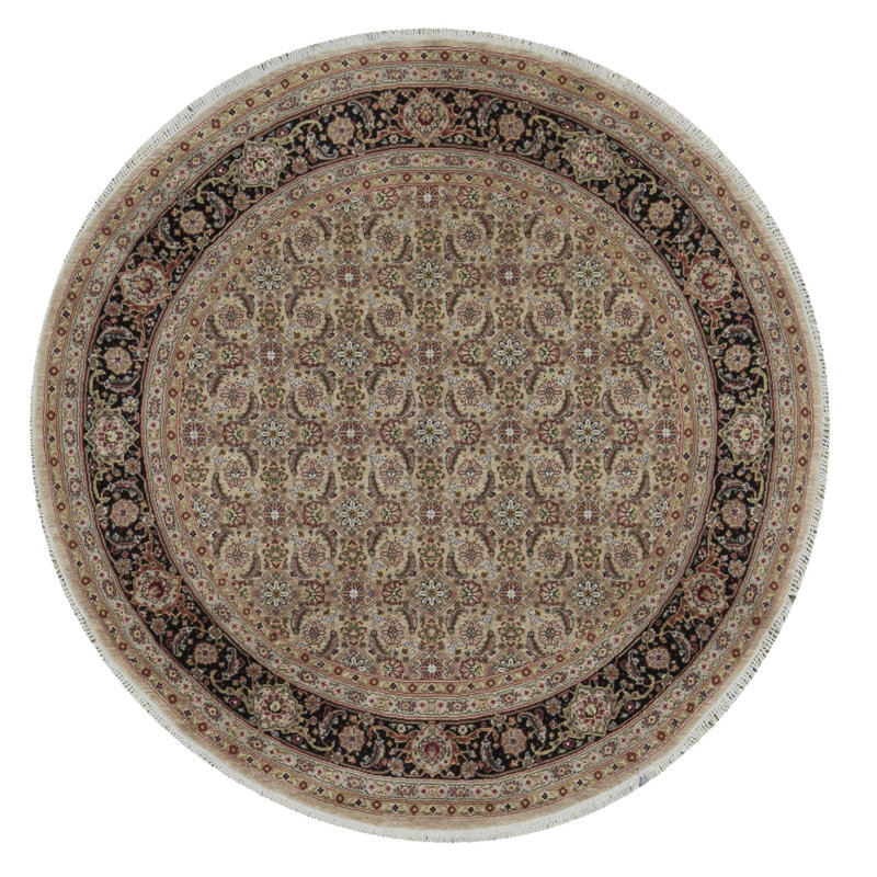 Tapis beige et noir noué à la main de haute qualité