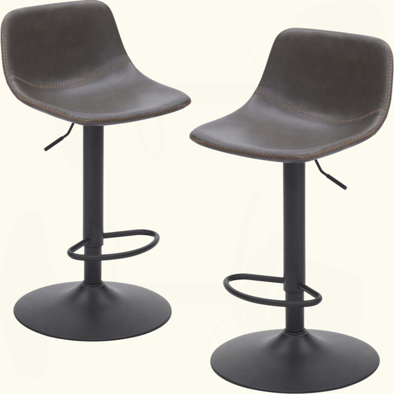 Ensemble de 2 tabourets de bar réglables, tabourets de bar pivotants de style Mid-Century, tabourets de bar industriels avec dossier et chaises de bar à hauteur de comptoir