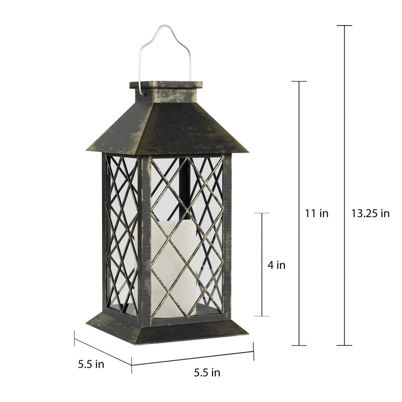 Solar Powered Lantern - Indoor/Outdoor Hanging or Tabletop Water-Resistant LED Pillar Lamp for Home and Garden Decor by Lavish Home (Antique Bronze)