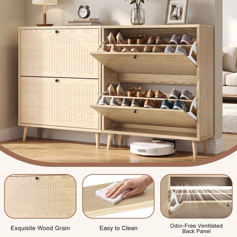 Armoire de rangement pour chaussures 16 paires, Naturel