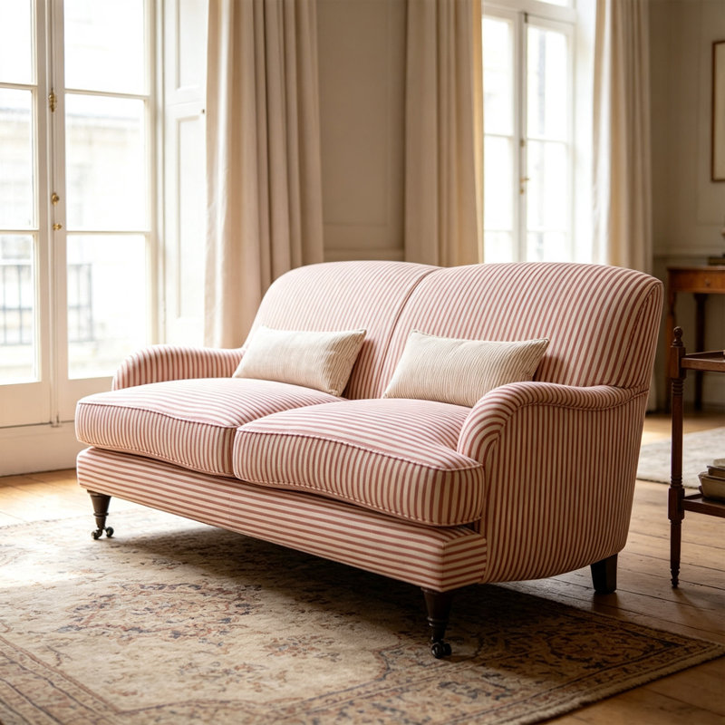 Canapé rétro à rayures en mélange de lin et coton rouge, L 62,99 po
