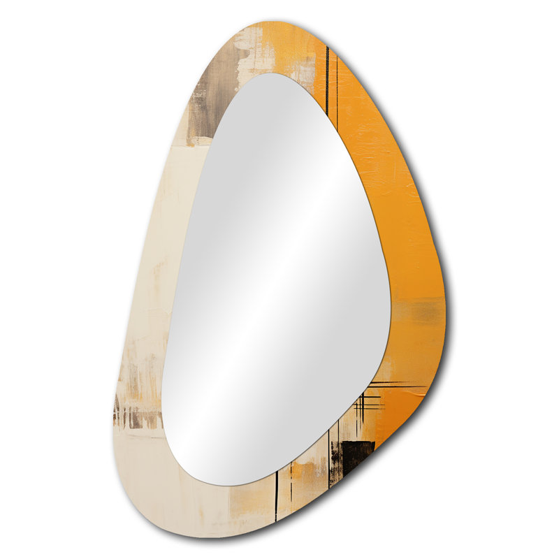 Perle dans le temps, or beige rétro - peinture abstraite, miroir décoratif de forme unique, miroir mural asymétrique moderne, impression d'art en métal