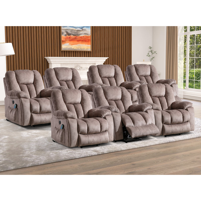 Fauteuil de massage chauffant de 40,9 po de large avec porte-gobelets double USB et poche de rangement