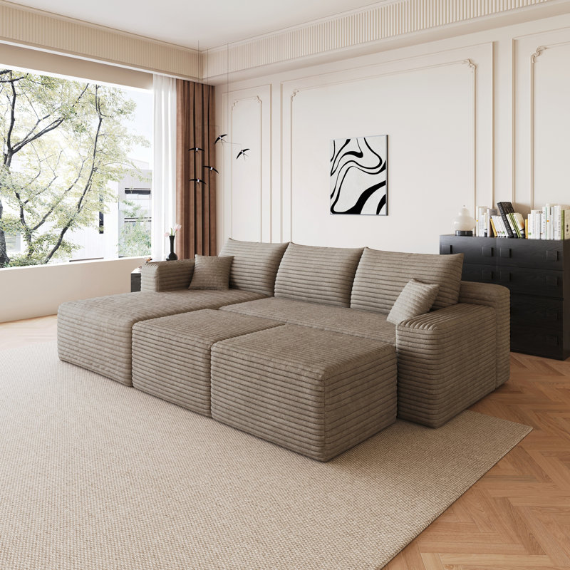Canapé modulaire 95 "avec 2 repose-pieds Cloud, Camel