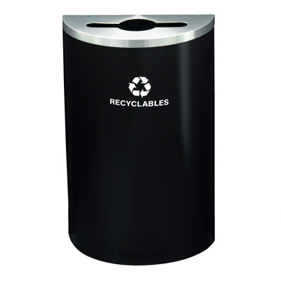 Glaro Multi-Purpose Top Half Round Recycling Receptacle - 14 gal - Satin Black body / Satin Aluminum cover