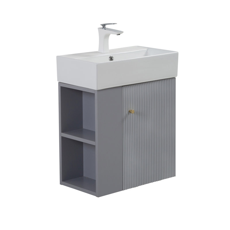 Base de meuble-lavabo en bois 21,6 po Faryn avec tablette ouverte à gauche, portes à fermeture en douceur (lavabo non inclus)