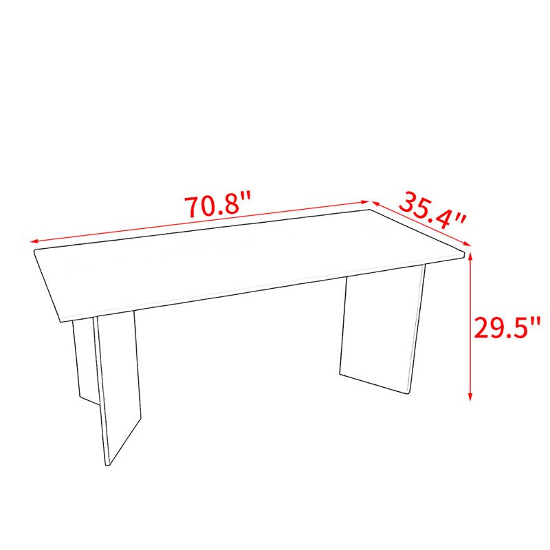 Table de salle à manger moderne simple en bois massif et acrylique, H 29,5 po x L 70,8 po x l 35,4 po