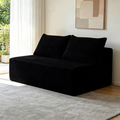 Longue médiane de 58 pouces à 2 places avec velours gris moelleux, porte-gobelet, assorti et flexible, principalement pour le salon. (Tissu moelleux), noir