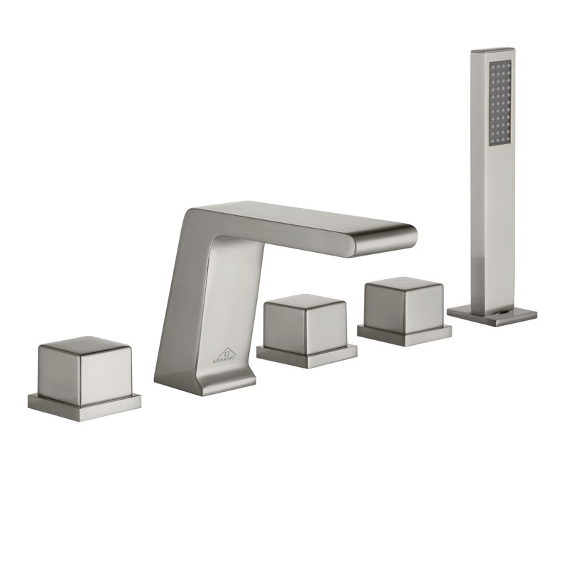 Brushed Nickel 5-Hole Deck Mounted Tub Faucet with Hand Shower