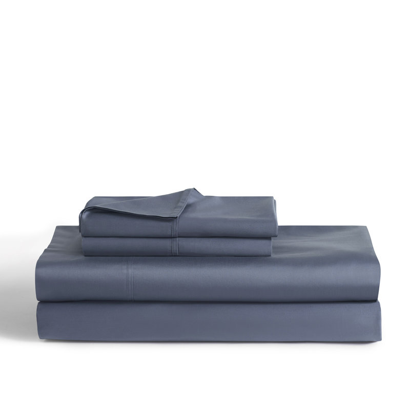 Satin de Premier Ensemble de draps, Bleu atlantique, Ensemble de draps pour grand lit avec 3 pièces su
