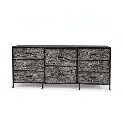 Meuble télé 8 tiroirs en tissu pour commode pour chambre à coucher / salon - Coffre de rangement de 63 po de largeur avec plateau en bois, structure en métal, centre de divertissement convenant aux téléviseurs de 65 à 75 po