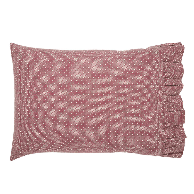Burgundy Cotton Ruffled Standard Pillowcase Set with White Dots
