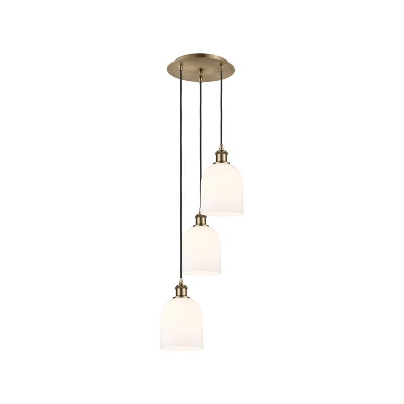 Luminaire suspendu grappe 3 lumières Odaniel, Laiton antique, Blanc lustré