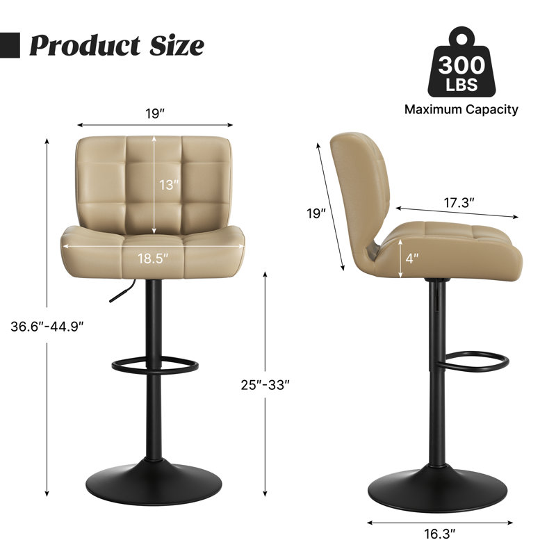 Adjustable Height Counter Stool with Metal Frame, Khaki