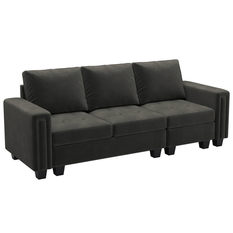 Shavera 83.4'' Velvet Modular Sofa 3-Seat Small Couch Apartment Sofa, Gray