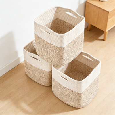 11 Inch Cube Storage Bins, Set Of 3 Woven Fabric Organizer Baskets For Shelves And Cube Organizers, Foldable And Washable Storage Cubes For Toys, Clot
