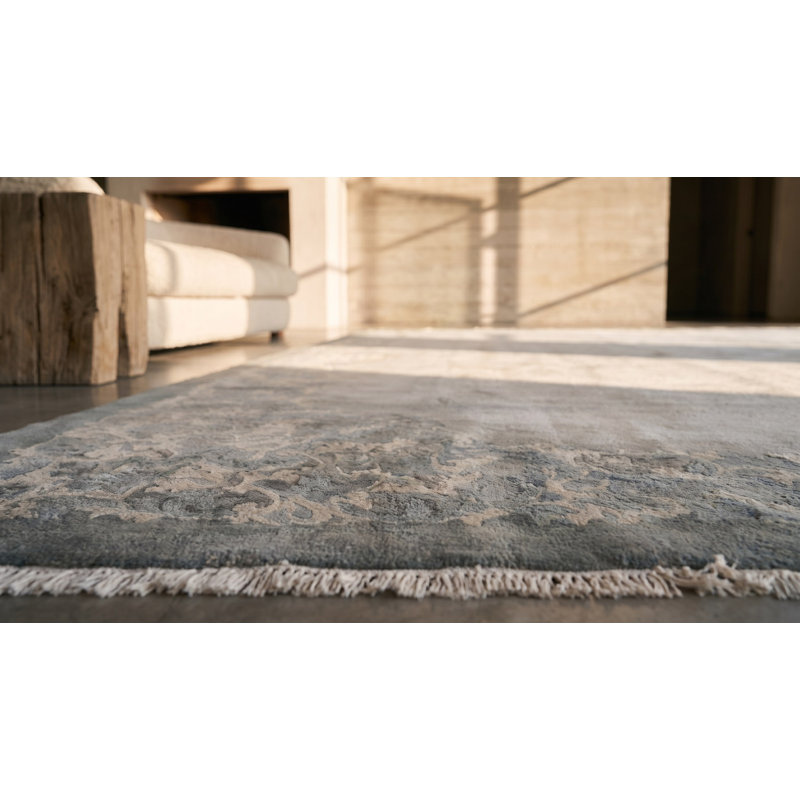 Light Washed Out Gray Color Antique Chinese Art Deco Rug