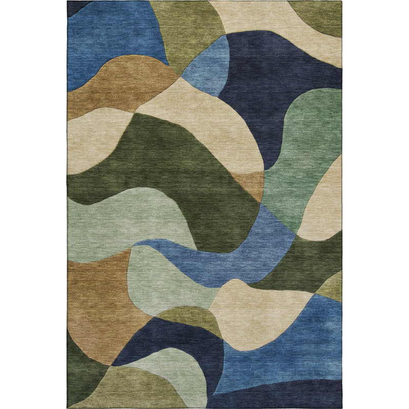 Tapis abstrait lavable à la machine de qualité supérieure Mayfield AMF2141, 8 pi x 10 pi, Vert