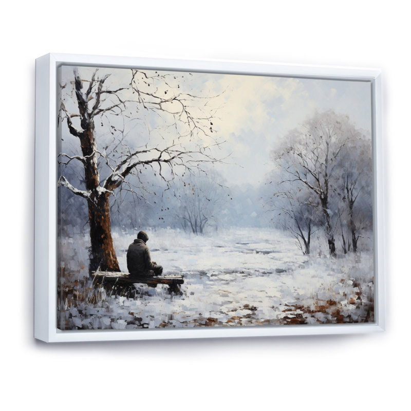 " Solitude Winter Landscape II ", 12" H x 20" W x 1" D, White Floater Framed