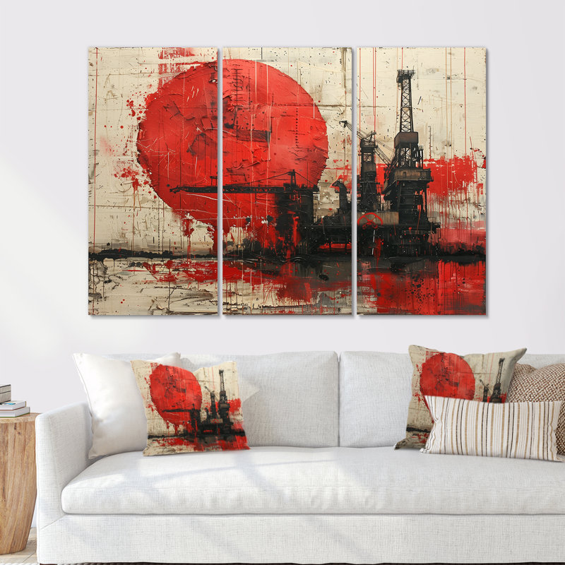 Red Black Petrochemical Pulse Oil Rigs - Oil Rigs / Fields, impression d'art mural, H 28 po x l 36 po x P 1 po
