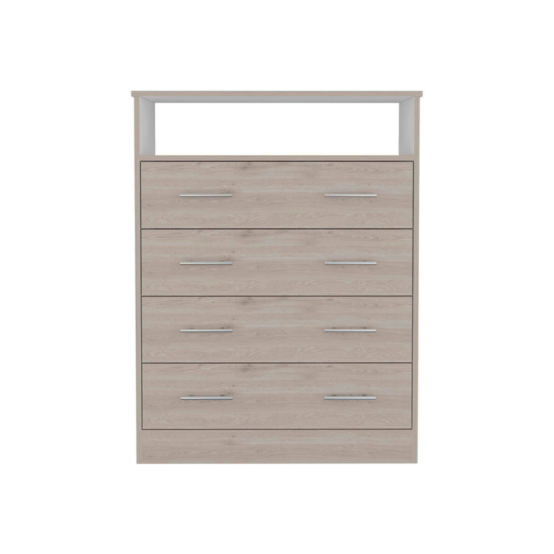 Commode 4 tiroirs Pérou, plateau supérieur, 1 tablette ouverte - gris clair / blanc