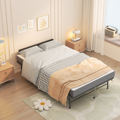 75"x46" Wide Folding Bed with Adjustable Headboard, Extra Long Rollaway Bed for Tall People, 5" Memory Foam Mattress, Heavy-Duty Guest Bed on Wheels, Spacious Twin Cot