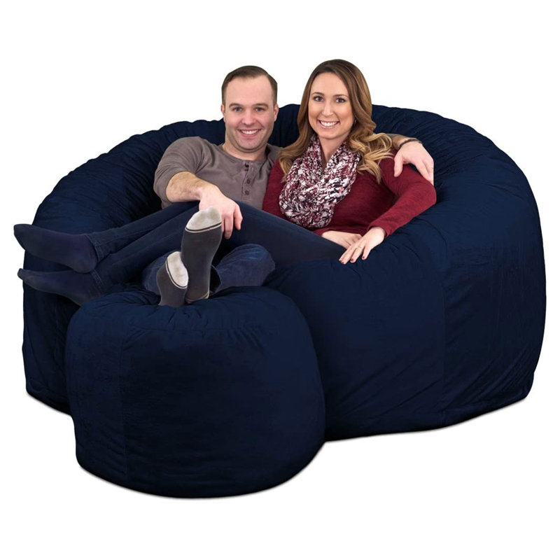 5ft Bean Bag Chair and Footstool, Oversized Lounger, Suede, Cloud Suede, 38" H x 68" W x 68" D