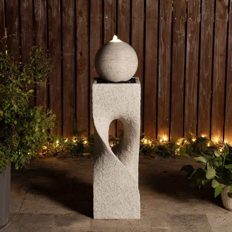 Outdoor Fountain with Lights, Beige, 36.5" H x 9.75" W x 9.75" D
