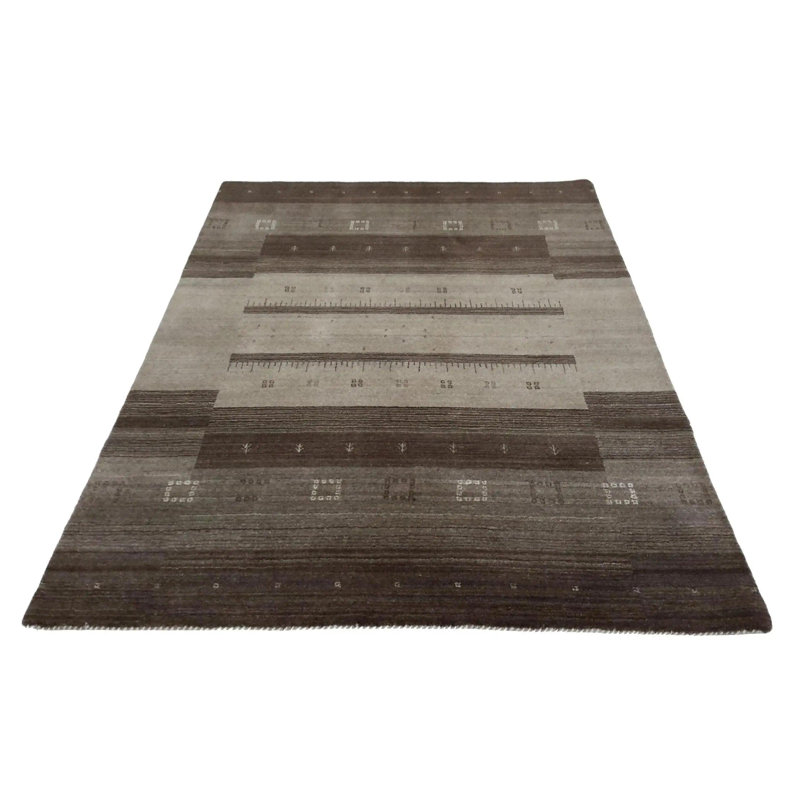 No Pattern and Not Solid Color Handmade Rectangle 4'7" x 6'8" Wool/Cotton Area Rug in Gray/Brown