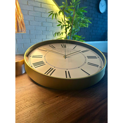 Elegant Gold Decorative Wall Clock, 13.8 inches Diameter | Real Glass Cover, 1.8 inches Thick | 100% Durable Plastic Frame | Stylish Home Decor for Living Room, Bedroom & Office, Timeless Design
